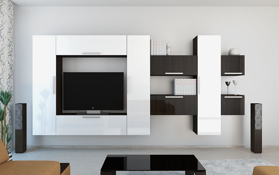 Interjera dizains ar moduļu dzīvojamo istabu sistēmu
