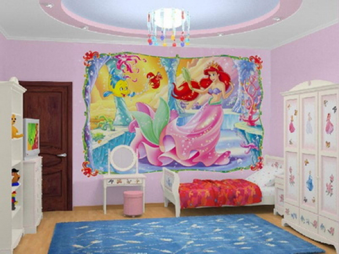 تصميم جدارية على الحائط لغرفة الأميرة الصغيرة الفسيحة