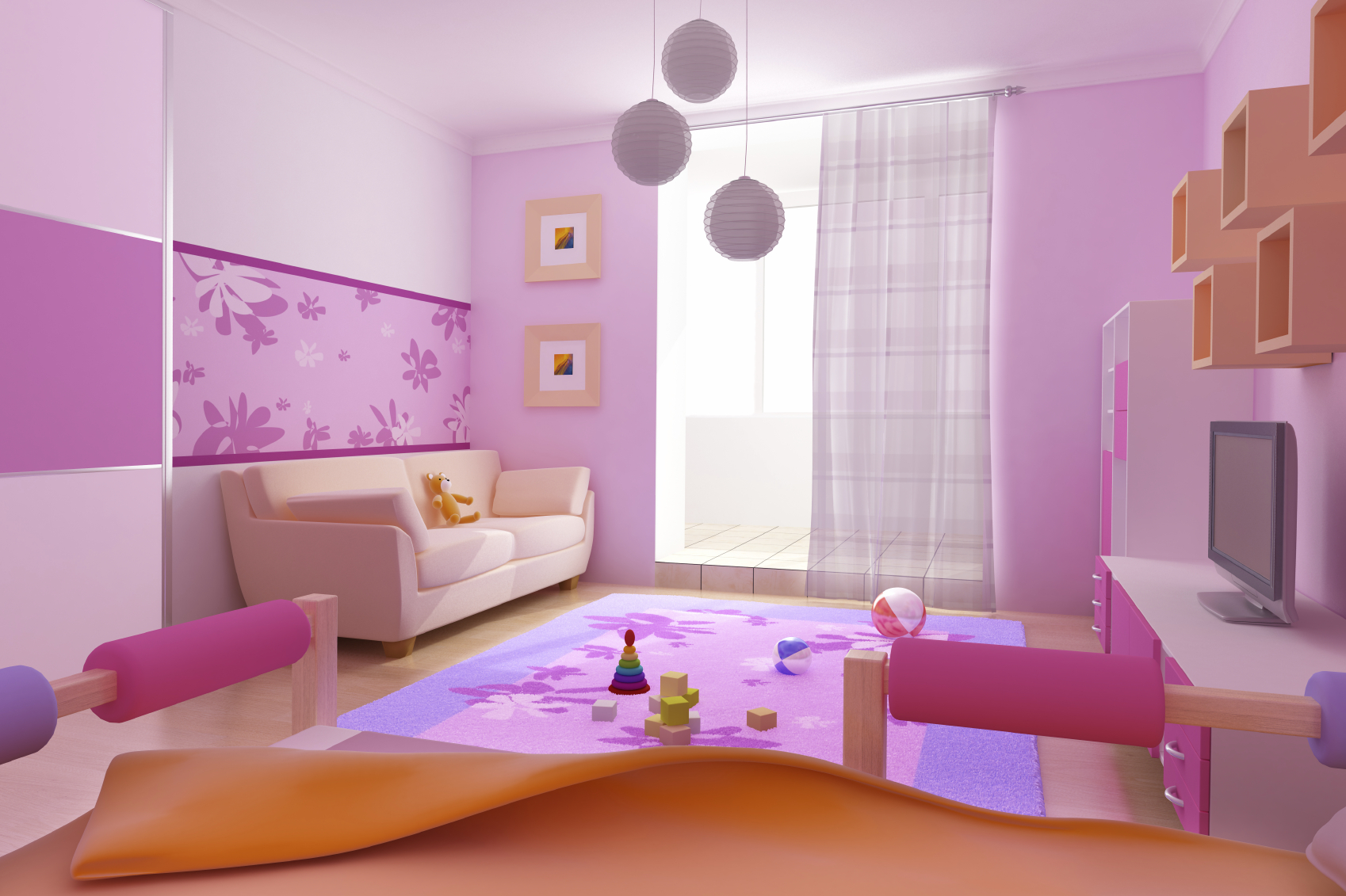 تصميم خلفية بألوان دافئة لغرفة طفل لصبي نشط وحديث