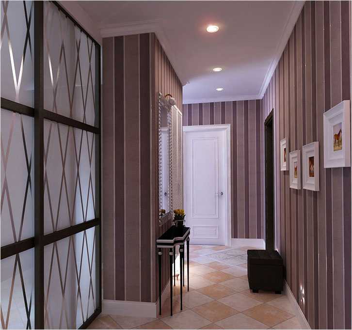 Pilihan untuk menggabungkan kertas dinding di lorong dengan pintu terang