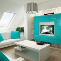 licht decor van de slaapkamer in turquoise kleurenafbeelding