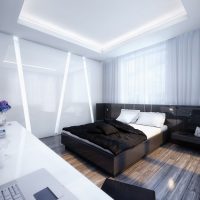 svijetli dizajn spavaće sobe u crno-bijeloj fotografiji