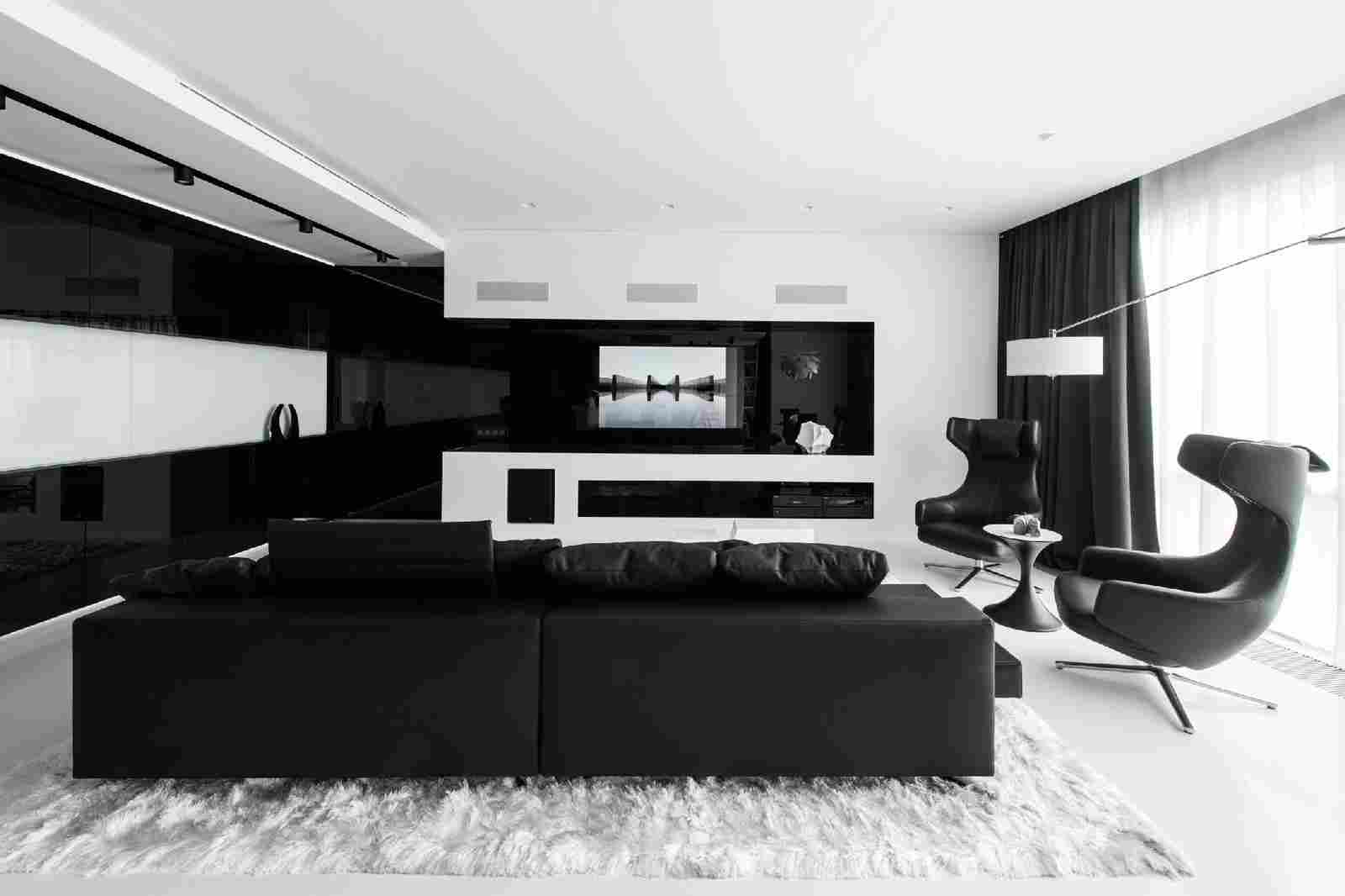 Hiasan ruang tamu bergaya berwarna hitam dan putih