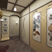 lengvo japoniško stiliaus koridoriaus interjero nuotrauka