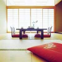 Poza de design de dormitor în stil japonez luminos