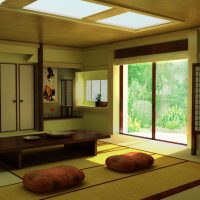 gražus miegamojo dizainas japonų stiliaus nuotraukoje