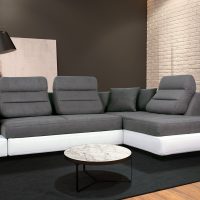 sofa sudut kulit dalam reka bentuk gambar ruang tamu