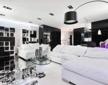 elegantní styl obývacího pokoje v černé a bílé barvě obrázku