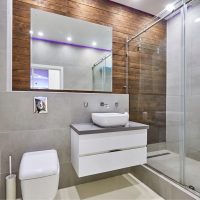 helder ontwerp van een badkamer met een douche in heldere kleuren