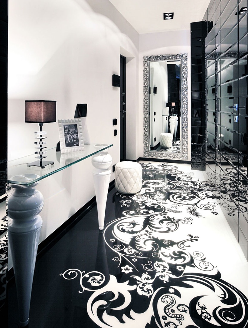 prekrasan dekor hodnika u crno-bijeloj boji
