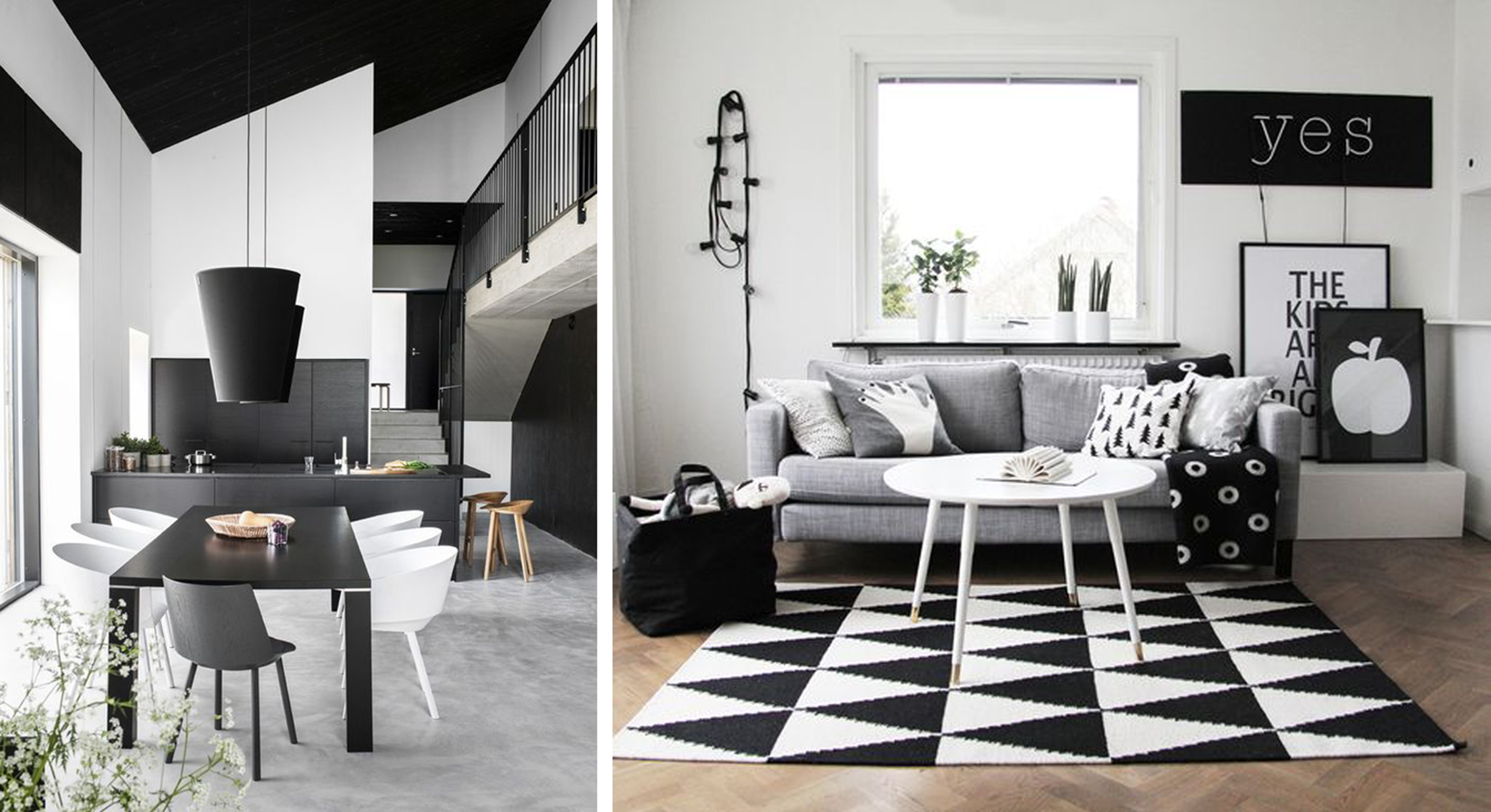 elegantní design ložnice v černé a bílé