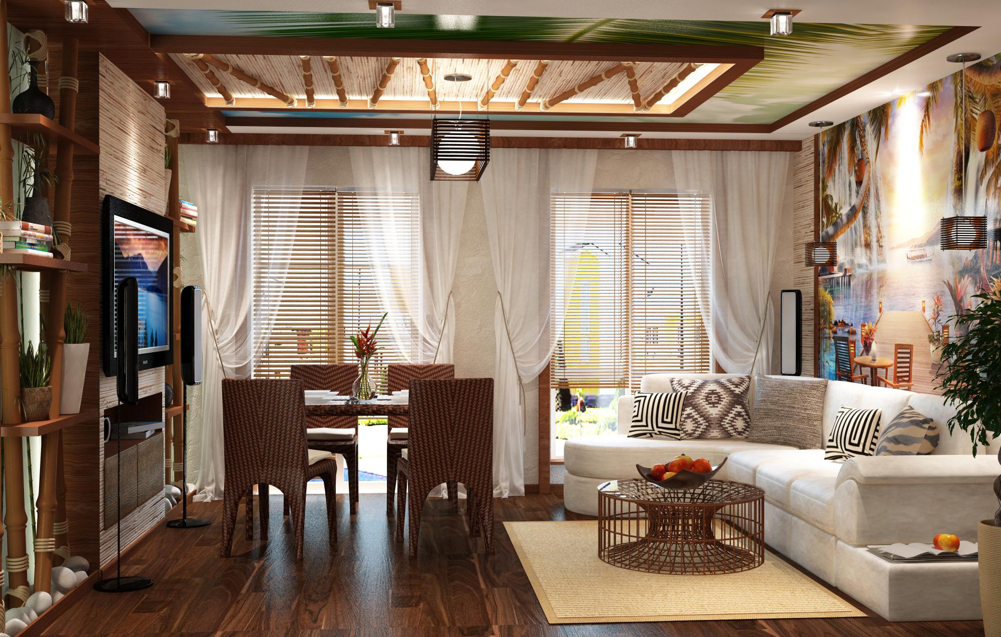 gordijnen met bamboe in het ontwerp van de kamer