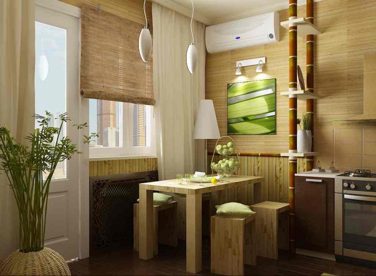 mēbeles ar bambusu virtuves dizainā