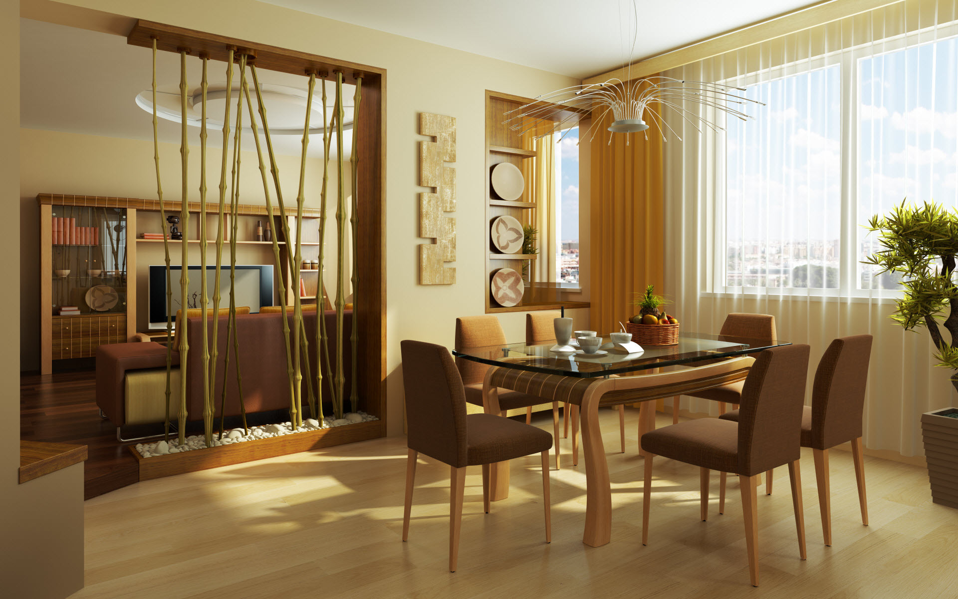 tapet cu bambus în designul camerei