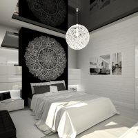 elegantní design ložnice v černé a bílé fotografii