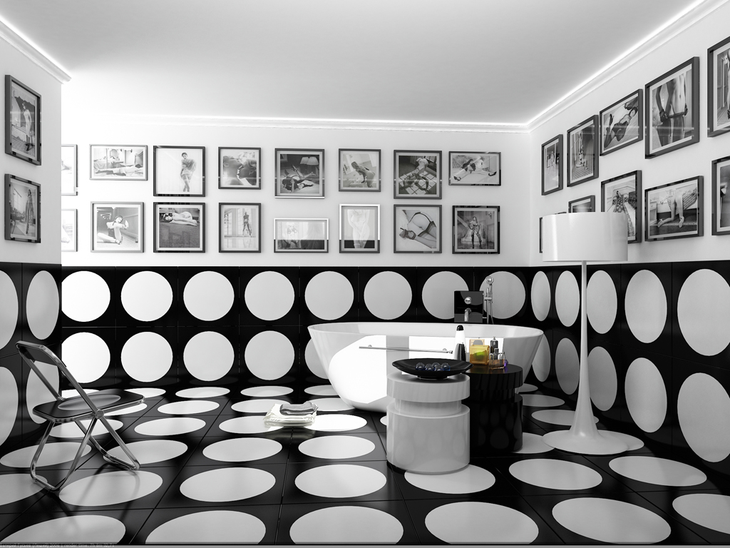 design luminos de hol în alb și negru