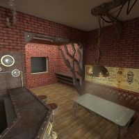 „steampunk“ stiliaus namas su senoviniu efektu