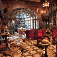 steampunk styl chodby interiér s dřevěnými parketami obrázek