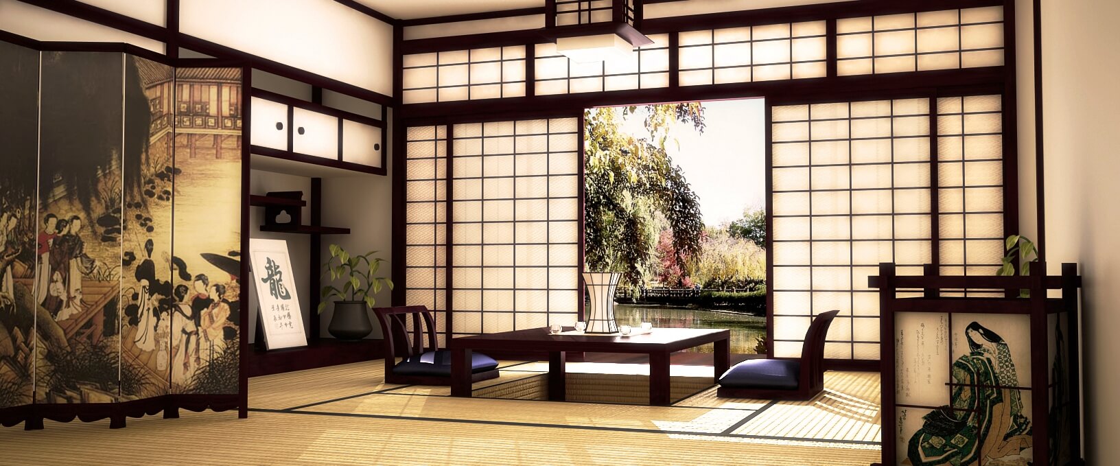 design de coridor frumos în stil japonez