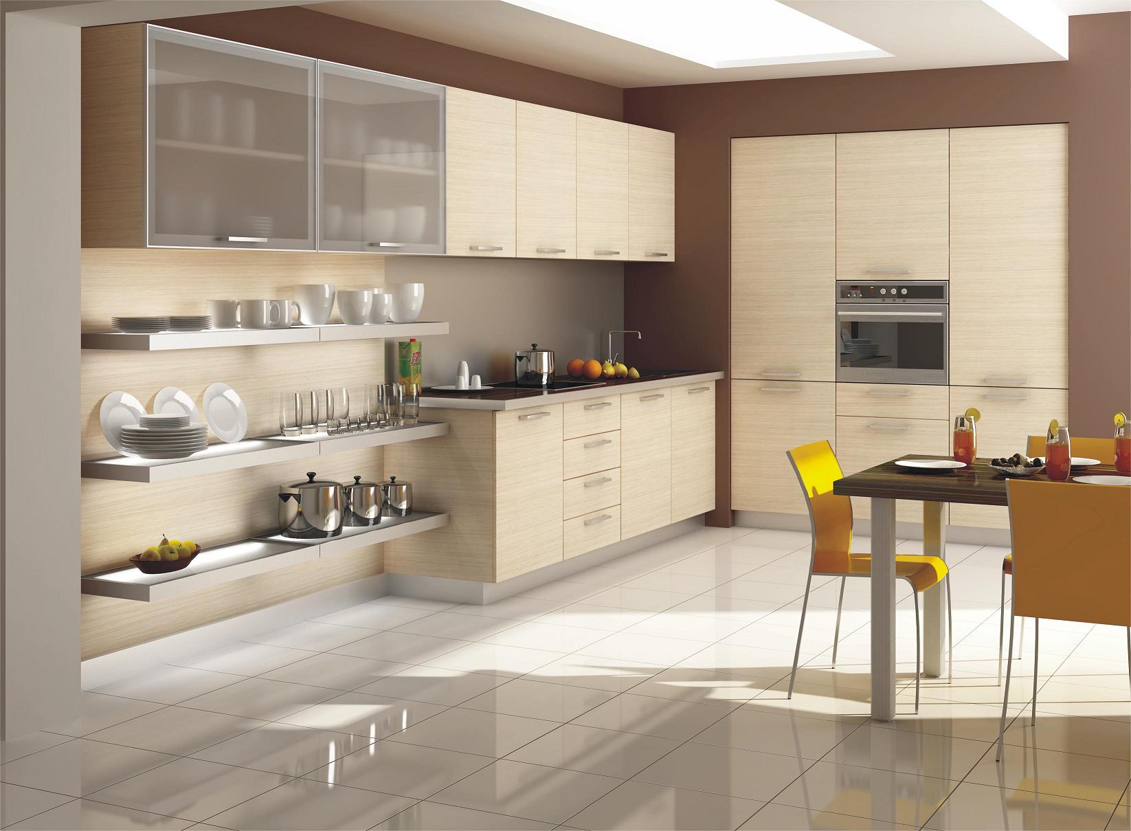 ryškus ekologiškos spalvos smėlio spalvos virtuvės dizainas
