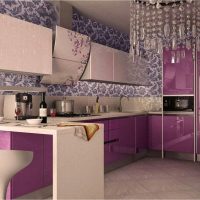 gražus virtuvės interjeras fuksijos spalvos nuotraukoje