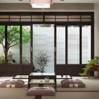 könnyű japán stílusú nappali belső fotó