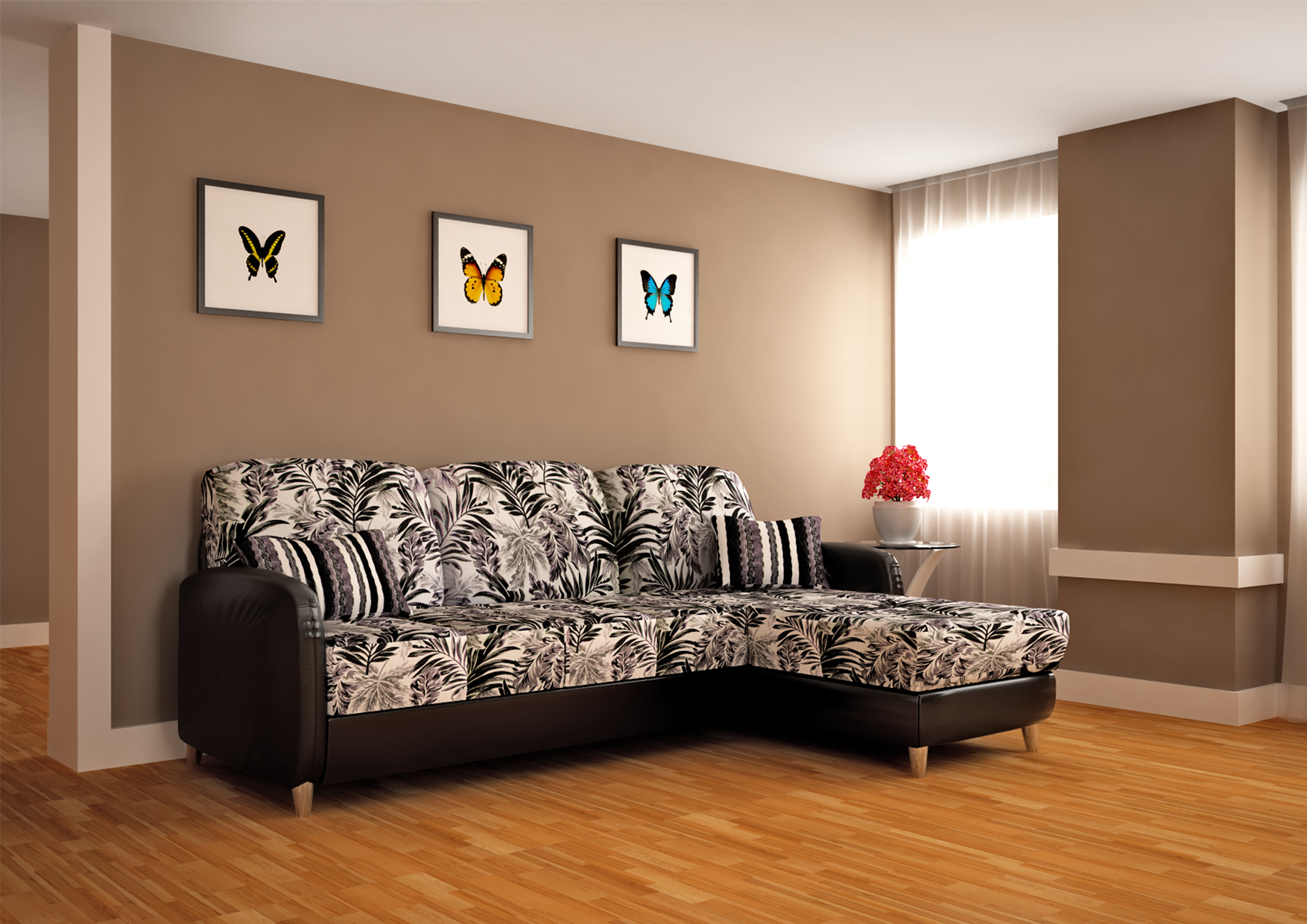 кожен ъглов диван в дизайна на апартамента