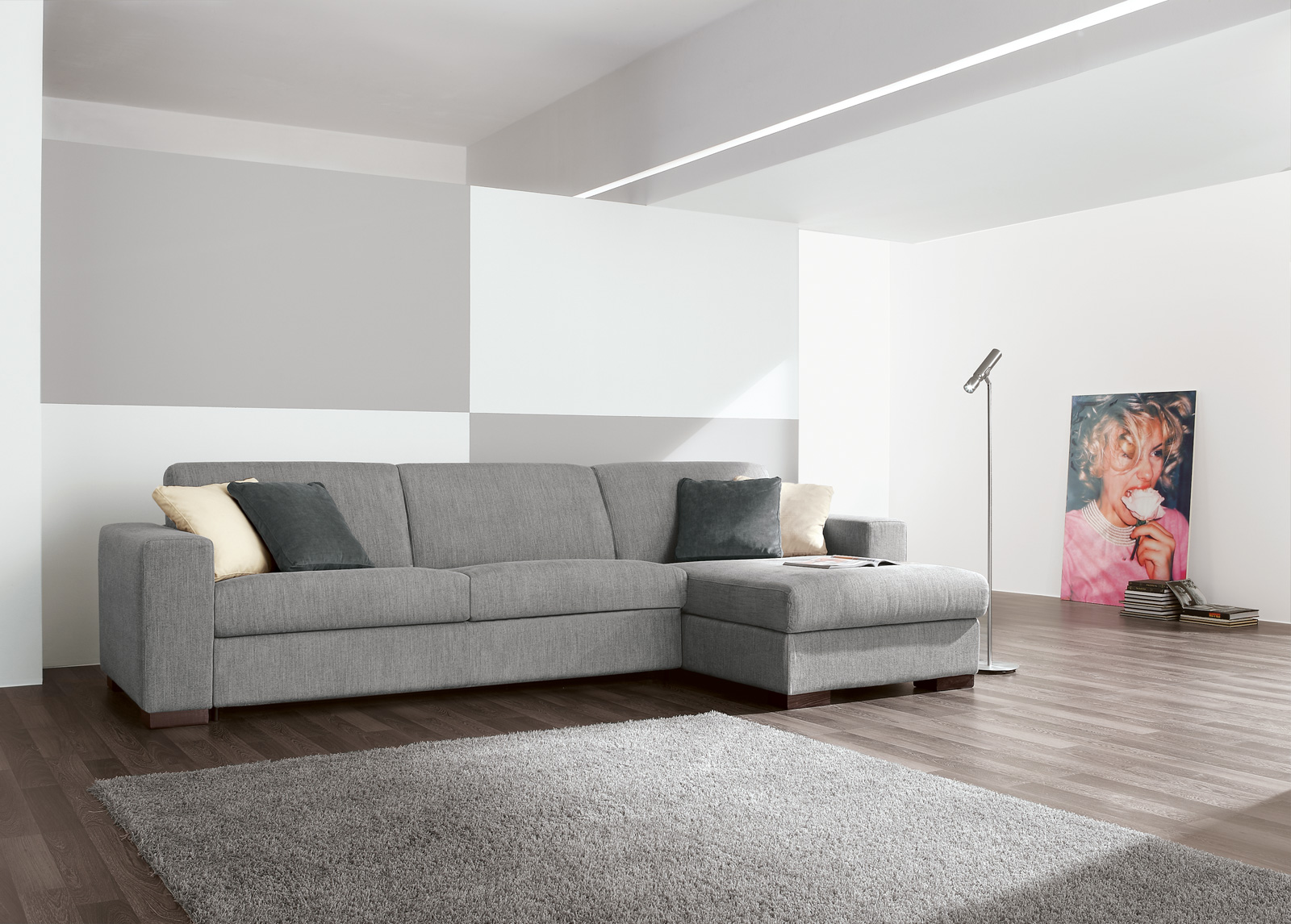 odinė kampinė sofa svetainės interjero dizaine