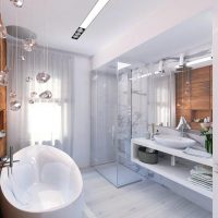 gaya cantik bilik mandi dengan pancuran mandian dalam gambar berwarna terang
