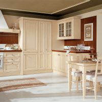 gražus smėlio spalvos virtuvės dizainas klasikiniu nuotraukų stiliumi
