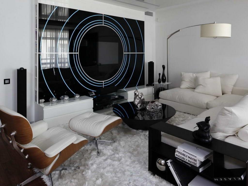 světlý high-tech styl obývacího pokoje