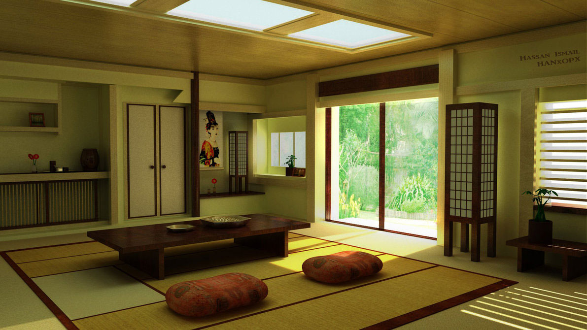 gaišs japāņu stila dzīvokļa dekors