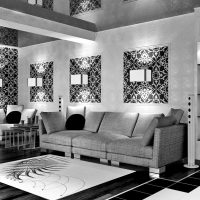 krásný design ložnice v černé a bílé fotografii