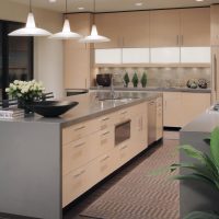 gaišs smilškrāsas virtuves dizains klasiskā foto stilā