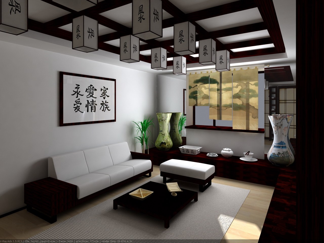 světlý japonský styl bytu design
