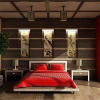 Japāņu stila spilgtas guļamistabas dizaina attēls