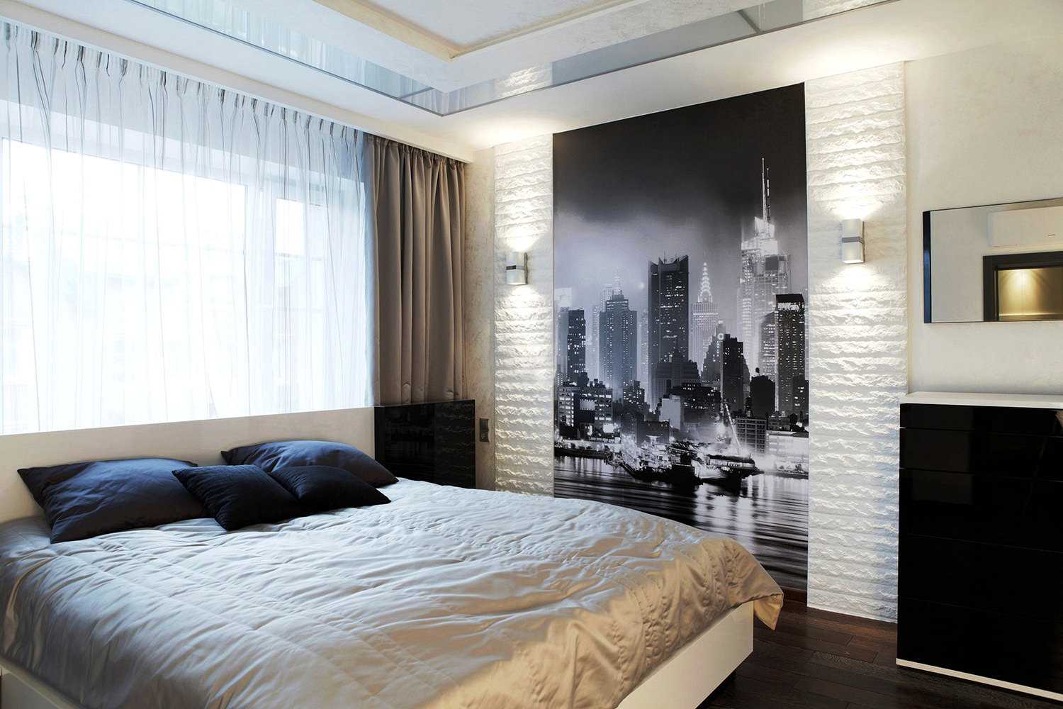 witte muren in het decor van de slaapkamer in de Scandinavische stijl