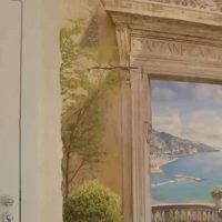 freskos kambario dizaine su gamtos paveikslo nuotrauka