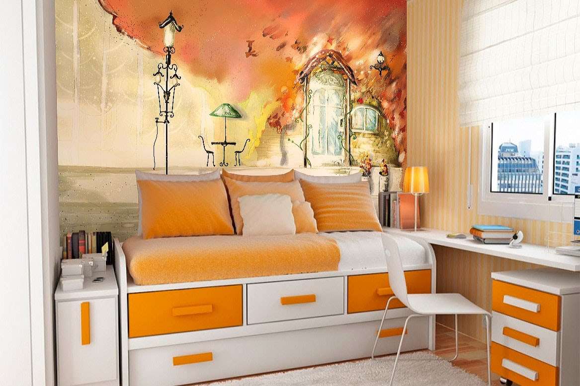 freskos kambario su kraštovaizdžiu dizaine