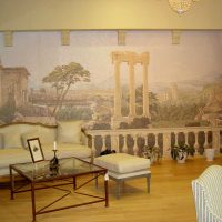 picturi murale în interiorul camerei de zi cu o fotografie de peisaj imagine