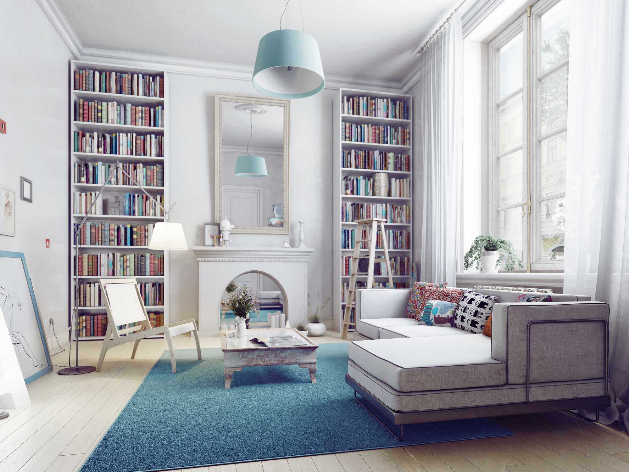gražus švediško stiliaus gyvenamasis kambarys