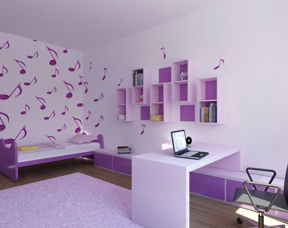 gražus violetinės spalvos virtuvės dekoras