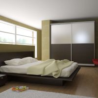 светъл интериор на спалнята в цветна снимка от венге