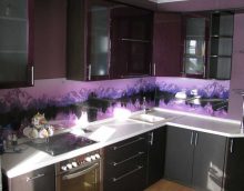 mūsdienīgs virtuves dizains purpursarkanā fotoattēlā