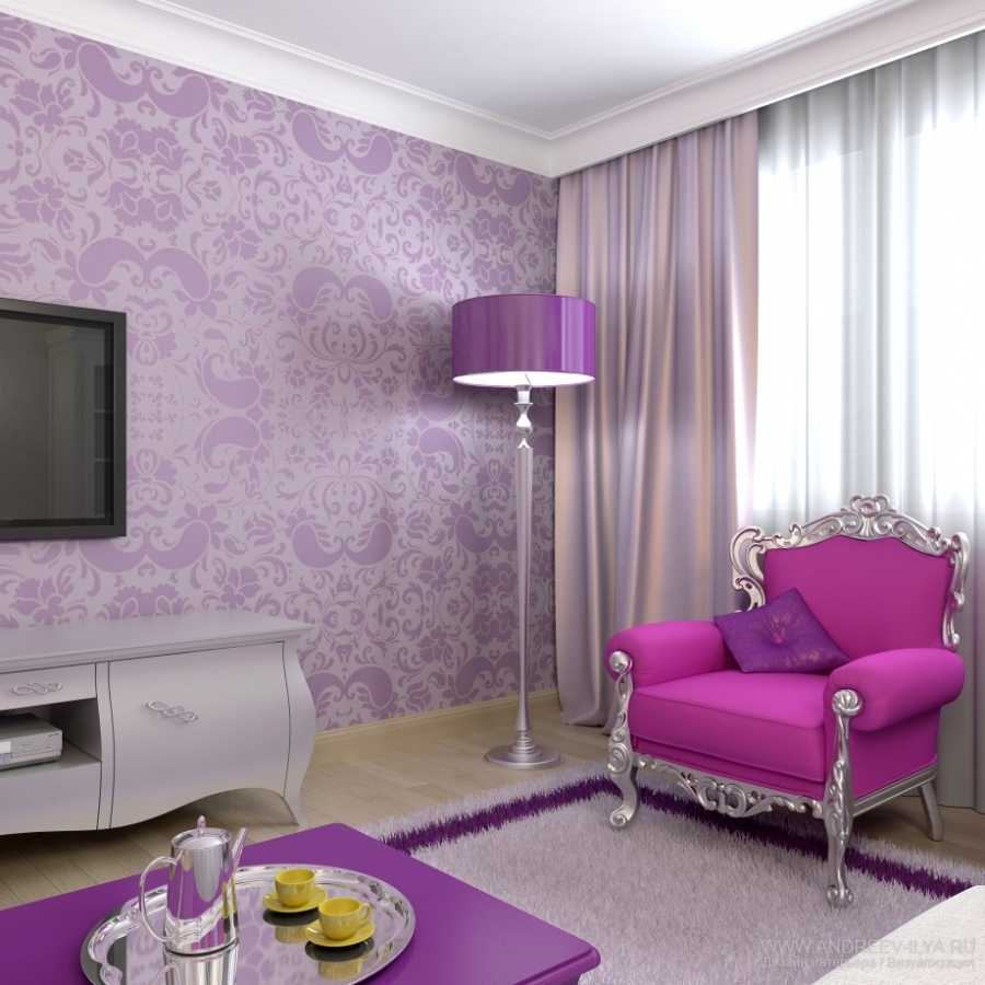 gaišs dzīvokļa dizains purpursarkanā krāsā