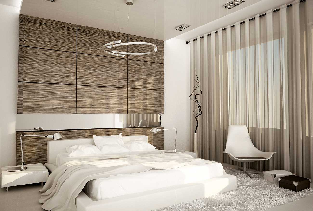 interior dormitor luminos, cu panouri de perete