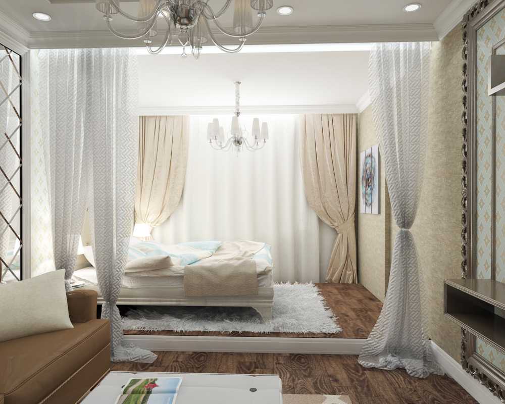originální styl ložnice a obývacího pokoje v jedné místnosti