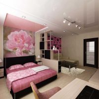 stilul original al dormitorului și livingului într-o poză cu o cameră