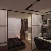 světlý design ložnice a obývacího pokoje v jedné místnosti foto