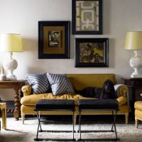gaya indah ruang tamu dalam gambar warna mustard